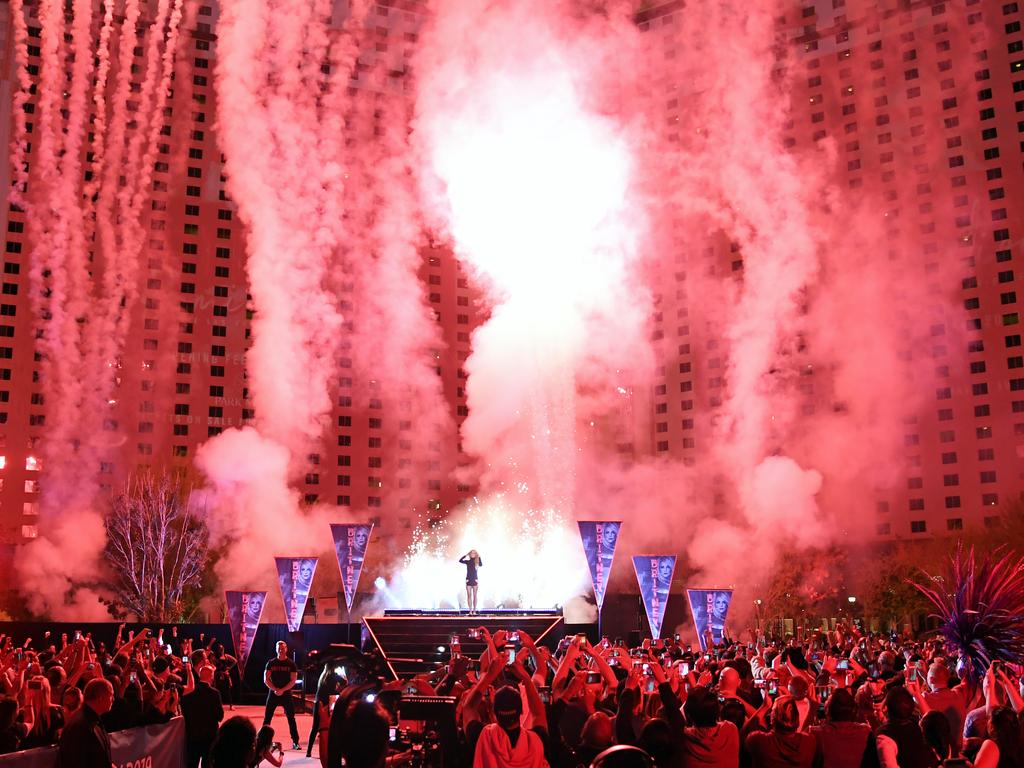 Singer Britney Spears (C) attends the announcement of her new residency, "Britney: Domination" at Park MGM in October. Picture: Getty