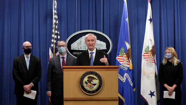 Deputy US Attorney General Jeffrey Rosen announces the Purdue Pharma settlement. Picture: AFP