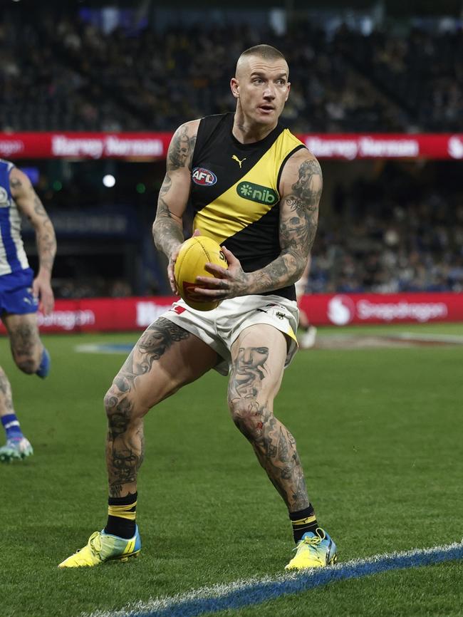 And in action during what would be his final AFL game against North Melbourne. Picture: Daniel Pockett/Getty Images)