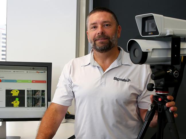 Brett Orr from BigMate with the company’s thermal scanner that can detect staff temperatures and tell if they are unwell. Picture: David Clark