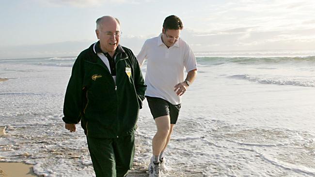 Prime Minister John Howard on his morning walk with Steven Ciobo in 2004