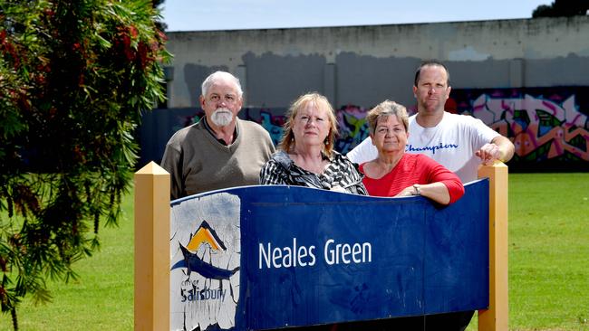 John Stevens, Keryn Platt, Carol Scott, Cameron Mihajlowitsch are part of the group rallying to save Neales Green. Image: AAP Sam Wundke