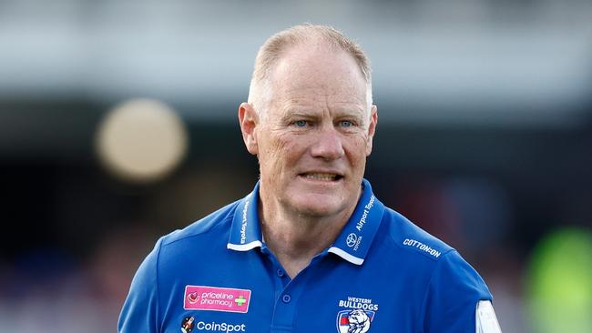 MELBOURNE, AUSTRALIA - OCTOBER 06: Nathan Burke, Senior Coach of the Western Bulldogs looks on during the 2023 AFLW Round 06 match between the Western Bulldogs and the Carlton Blues at Whitten Oval on October 06, 2023 in Melbourne, Australia. (Photo by Michael Willson/AFL Photos via Getty Images)