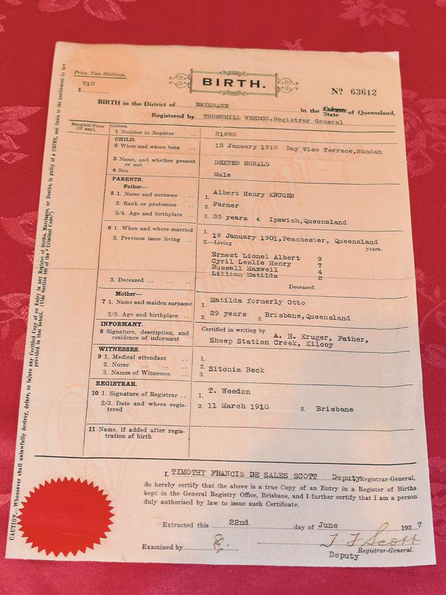 Dexter Kruger's birth certificate.