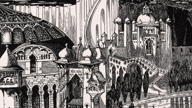 Patten Wilson’s 1898 illustration of Xanadu from the poem Kubla Khan by Samuel Coleridge.