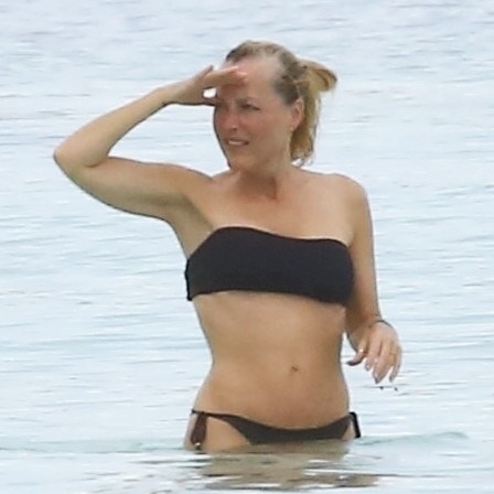 56-year-old ‘X-Files’ star Gillian Anderson looked fit and toned in a bikini while on holidays in Tulum, Mexico. Picture: Backgrid