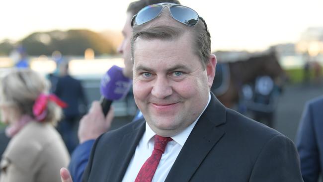 Trainer Trainer David Pfieffer is seen in the mounting yard after The Party Girl wins race 9, the Thank You Owners Handicap during the Royal Randwick Race Day at Randwick Racecourse in Sydney, Saturday, August 3, 2019.  (AAP Image/Simon Bullard) NO ARCHIVING, EDITORIAL USE ONLY