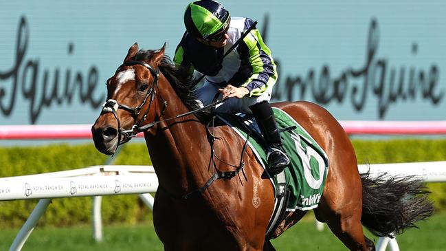 SYDNEY, AUSTRALIA - SEPTEMBER 21: Tim Clark riding Eliyass wins Race 5 James Squire Kingston Town Stakes during "Sydney Surf To Turf Day" - Sydney Racing at Royal Randwick Racecourse on September 21, 2024 in Sydney, Australia. (Photo by Jeremy Ng/Getty Images)