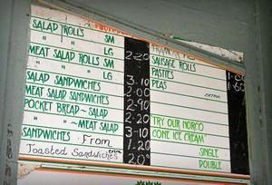 The old chalkboard from inside the awning of The Green Door Café. Picture: Renee Albrecht