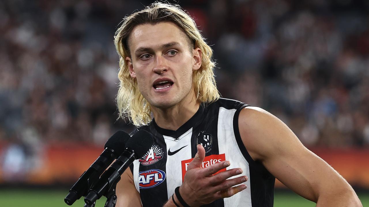 Darcy Moore paid tribute with a stirring speech. Picture: Michael Klein