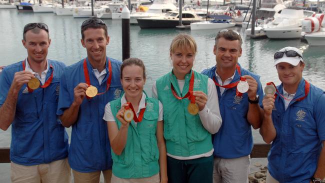 Darren Bundock, second from right, with fellow Australian medallists after the Beijing Olympics.