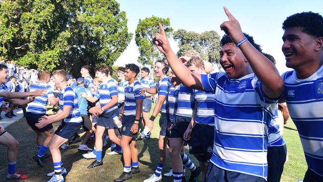 Nudgee players and supporters celebrate. Picture, John Gass