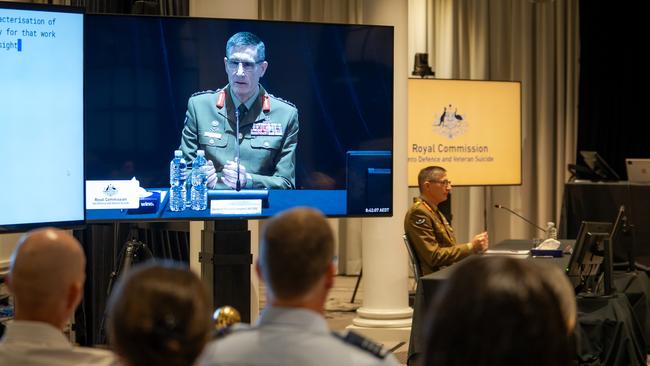 Chief of Defence Force General Angus Campbell gives evidence at the Royal Commission today. Picture: Royal Commission into Defence and Veteran Suicide