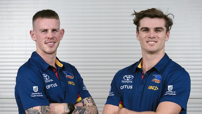 New Crows Ben Crocker and Ben Keays. Picture: Roy Vandervegt/AAP