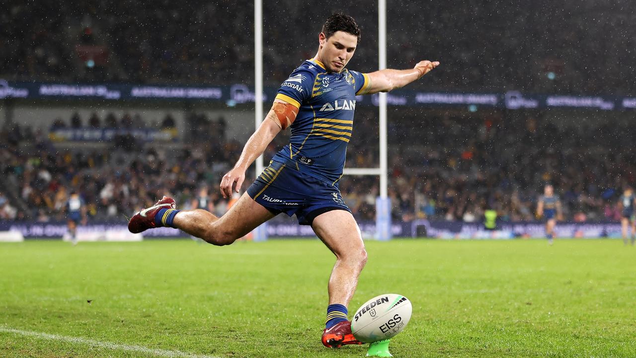 Mitchell Moses kicked the winning goal from the sideline for the Eels. Picture: Mark Kolbe/Getty Images