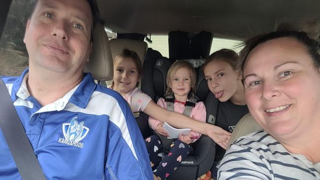 Samantha Bovingdon, who has been diagnosed with stage four bowel cancer, with her husband Ivan and three daughters. Picture: Supplied by family