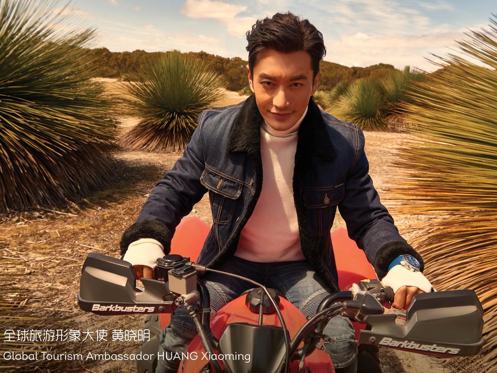 Huang Xiaoming quad-biking in the South Australian outback. Picture: South Australian Tourism Commission