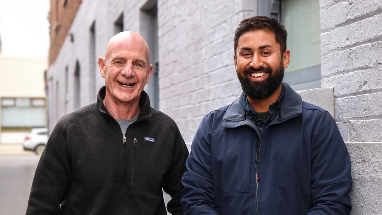 Former premier and MRC Tasmania chairman Peter Gutwein with Tasbuilt Homes carpenter Manav Boparai ahead of The Walk Better Together national walk. Picture: Stephanie Dalton