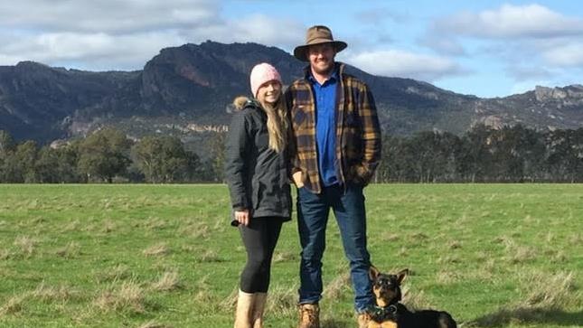 Sam and Ivy Gibson with Douglas at their Glenisla farm near Cavendish in southwest Victoria. Picture: Supplied