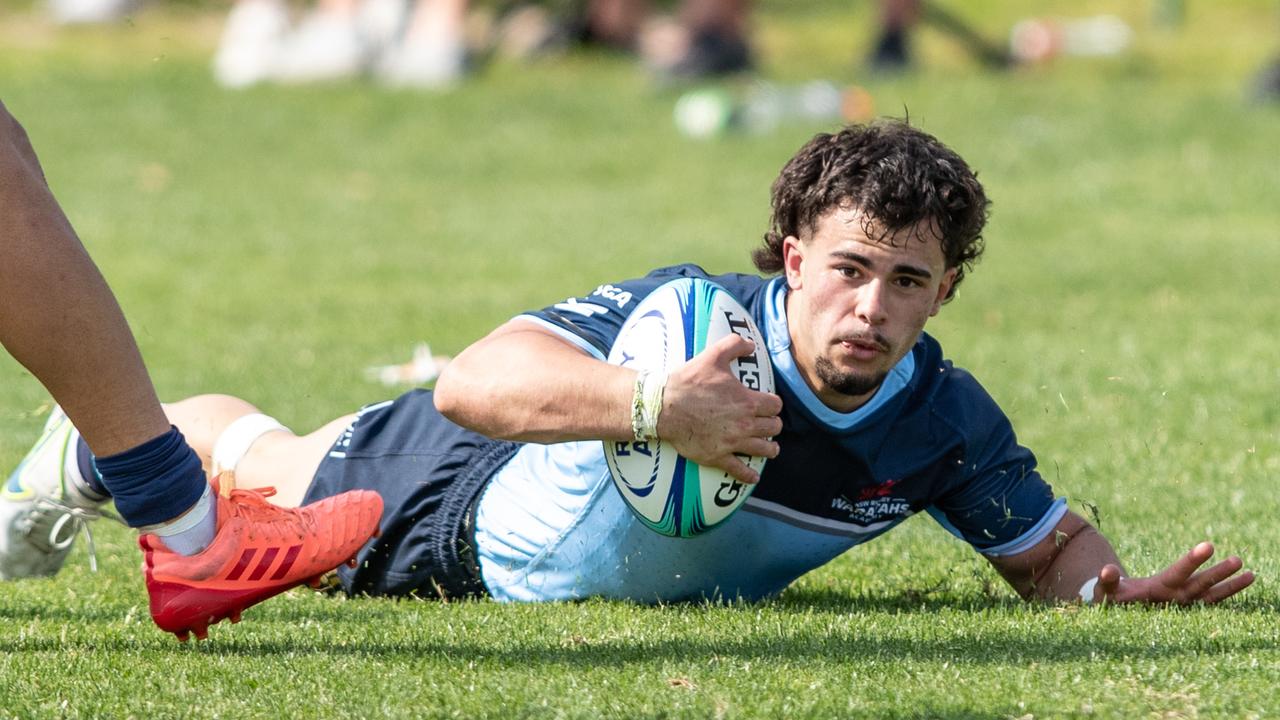 Aaron Dimovitch scores in the U19 match against the ACT Brumbies in round two of the U19 rugby championships 2022. Pic: Julian Andrews