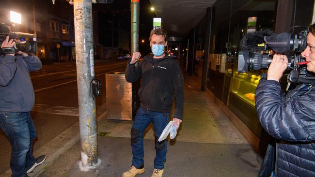 Tony Pecora after getting bailed from St. Kilda Police Station. Picture: Jay Town