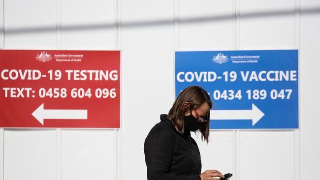 A woman lining up to get a Covid-19 Vaccine at Roseville. Sydney. Picture: NCA Newswire /Gaye Gerard