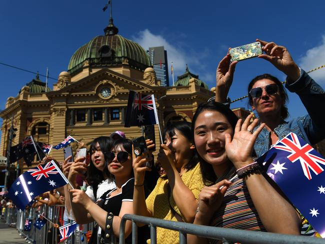 Crowds attend the Australia Day Parade in Melbourne on January 26, 2020. Picture: AAP