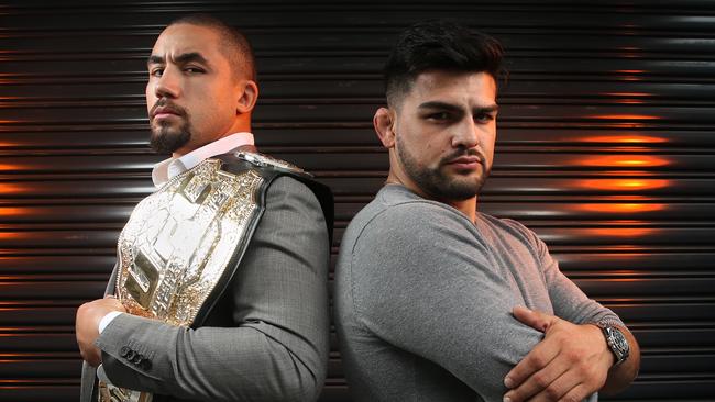 Rob Whittaker and Kelvin Gastelum ahead of their clash at UFC 234 in Melbourne. Picture: Richard Dobson