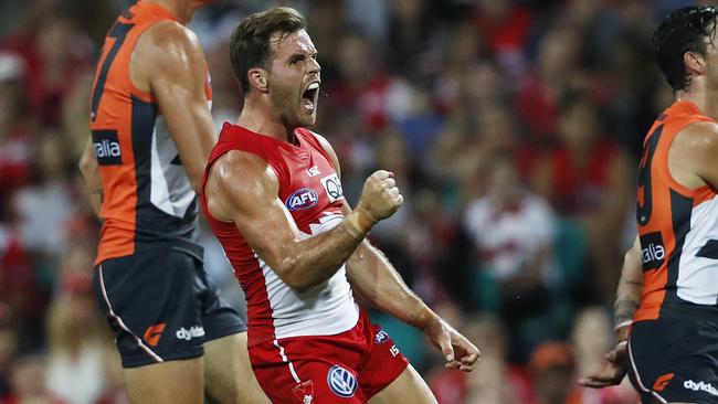 Sydney's Ben McGlynn celebrates a goal. Picture. Phil Hillyard