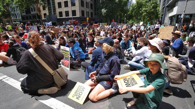 Some city streets were blocked off as protesters gathered. Picture: Mark Stewart