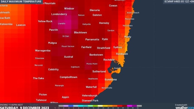 Large swathes of NSW will struggle through a brutal heatwave over December 9-11. Picture: Weatherzone