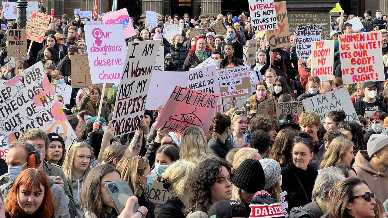 Pro-choice protesters gathering in Melbourne. Picture: Chantelle Francis/ news.com.au