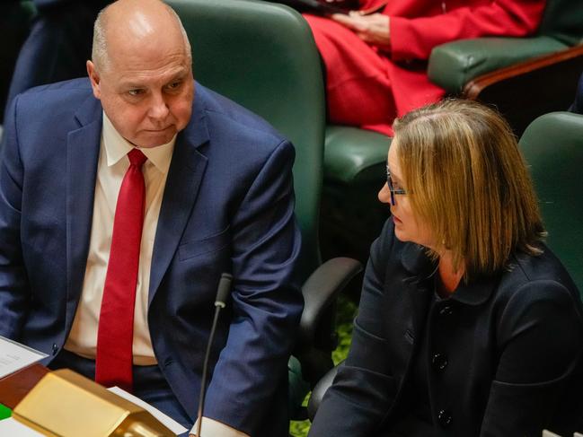 Victorian Treasurer Tim Pallas with Premier Jacinta Allan on the day they presented the budget. Picture: Asanka Ratnayake