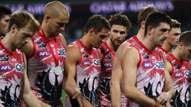 The Swans lament another final quarter fade out against the Pies last weekend. Picture: Phil Hillyard