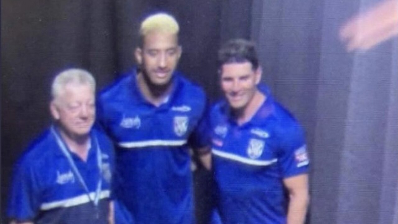 Proof the Bulldogs have their man from left, Phil Gould, Viliame Kikau and Canterbury NRL coach Trent Barrett. Source: Twitter