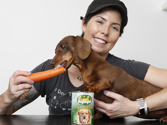 Emily Coupar, 39, is a vegan and decided her two dogs Lulu and Panda would be too. Picture: David Caird