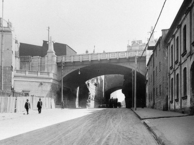 The Argyle Cut in The Rocks was first started in 1832 before the project was abandoned until 1843 when convict labourers had another go. It was completed in 1859 using blasting powder. Picture: Mitchell Library