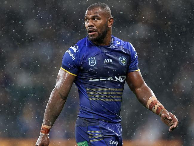 SYDNEY, AUSTRALIA - MAY 10:  Maika Sivo of the Eels reacts during the round 10 NRL match between Parramatta Eels and Brisbane Broncos at CommBank Stadium on May 10, 2024, in Sydney, Australia. (Photo by Brendon Thorne/Getty Images)