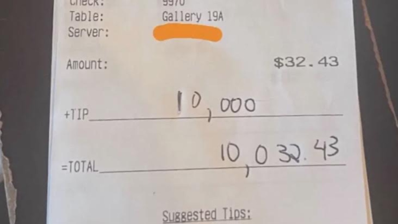 The customer left an astonishing $US10,000 tip for a sombre reason. Picture: The Hill