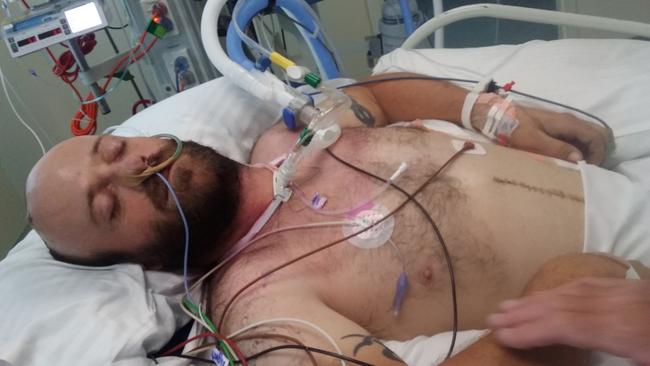 Daniel Woolley during his time in hospital, in the aftermath of his road crash. Picture: Supplied