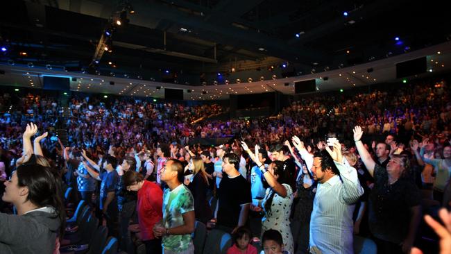 A crowded service at the Hillsong Church at Baulkham Hills.