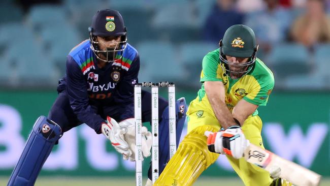 Australia's Glenn Maxwell has been under fire for his ‘switch-hit’ technique, but he maintains it’s within the rules. Picture: AFP.