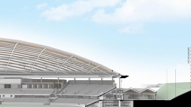 Section through northern stand and Goods Shed.
