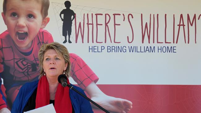 Hetty Johnson speaks at a Walk 4 William event to mark the one-year anniversary of the disappearance of three-year-old William Tyrell from his grandmother’s NSW home. Photo: Nathan Edwards