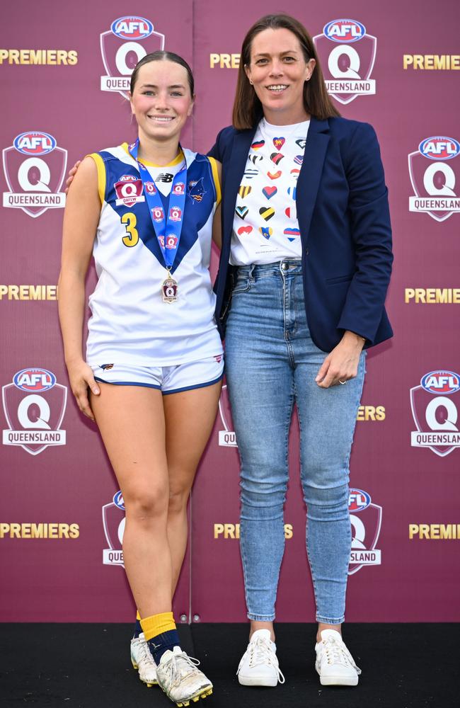 Head of AFL Queensland Trisha Squires with Shannon Nolan (left) of Bond University won the women's reserves best on ground award for the QAFL grand final. Picture: Supplied