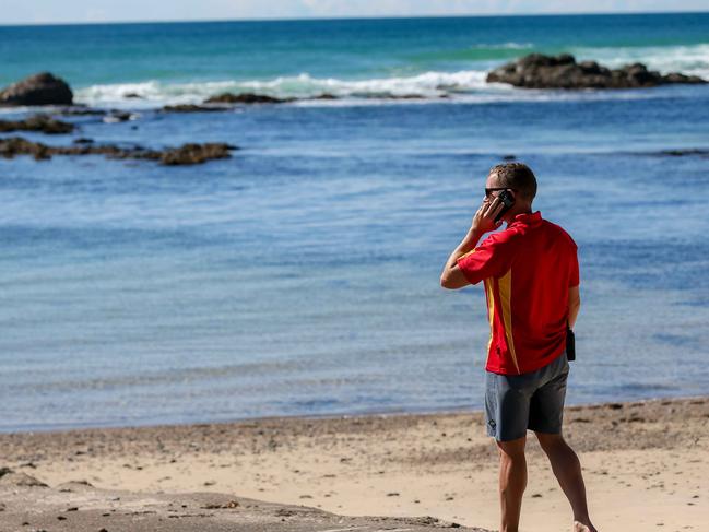 A lifeguard on Shelly Beach where a 35-year-old woman suffered severe lacerations to her leg after a shark attack. Picture: Lindsay Moller