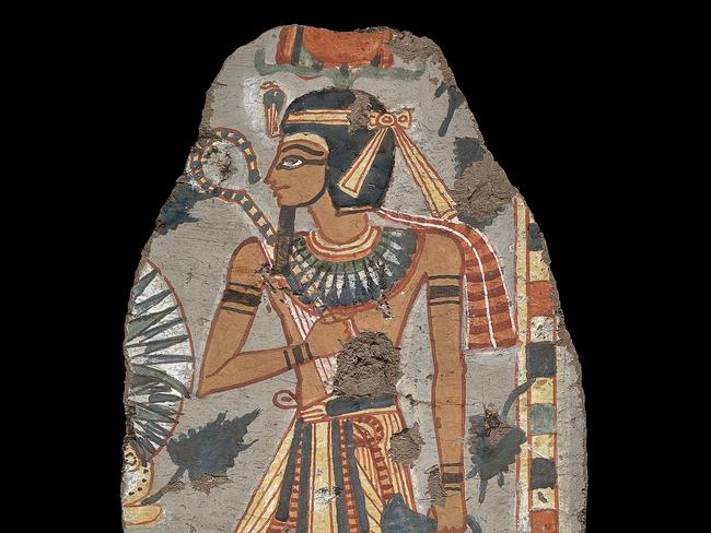 *Only to be used in relation to NGV exhibition, Pharaoh (2024)*Tomb-painting representing Amenhotep ITomb of Kynebu, Thebes, Egypt20th Dynasty, reign of Ramses VIII, about 1129-1126 BCPainted plasterH 43.5, W 21.6 cm© The Trustees of the British Museum