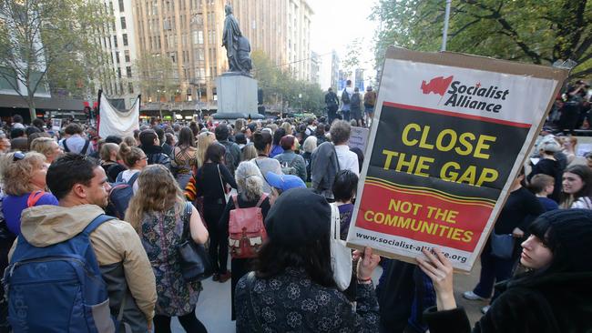 Protestors gather in City Square.