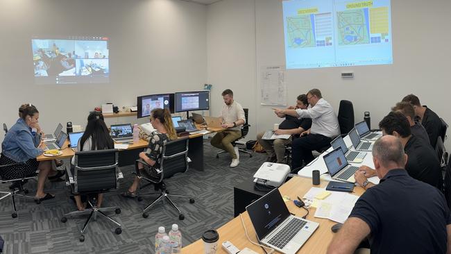 Students and observers in action during the first experiment undertaken at North Queensland Simulation Park (NQ Spark’s) interim facility at Condon, Townsville. Picture: Supplied