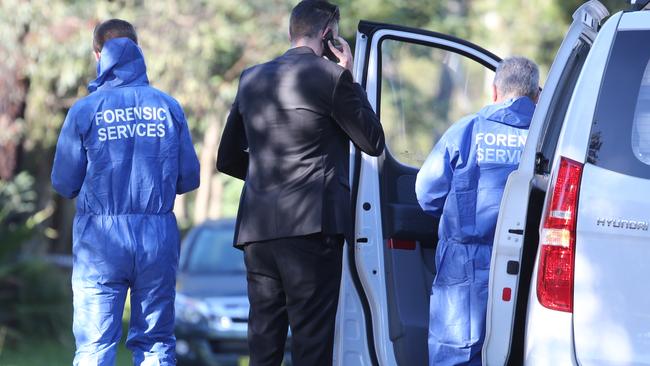 Police at the scene after Brayden Dillon was shot dead. Picture: John Grainger